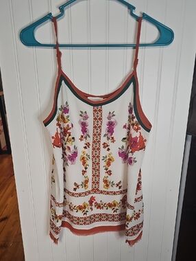Blu Pepper Floral Spaghetti Strap Tank - White, Rust & Pink
